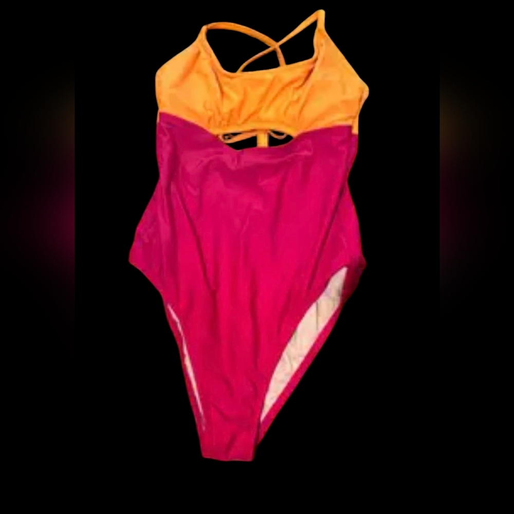 Kona Sol Pink and Orange One-Piece Swimsuit M